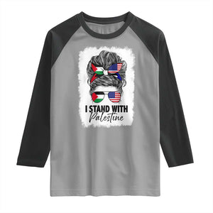 Stand With Palestine Raglan Shirt Messy Bun Gaza Palestinian Flag TS10 Sport Gray Black Print Your Wear