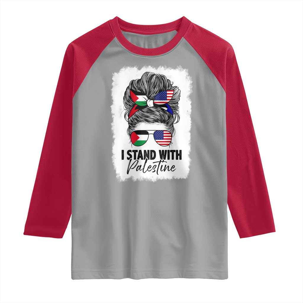 Stand With Palestine Raglan Shirt Messy Bun Gaza Palestinian Flag TS10 Sport Gray Red Print Your Wear