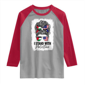Stand With Palestine Raglan Shirt Messy Bun Gaza Palestinian Flag TS10 Sport Gray Red Print Your Wear