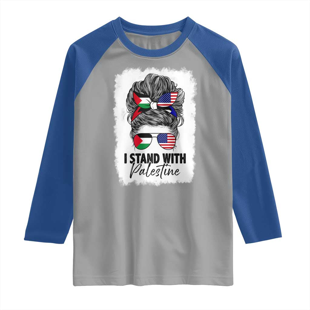 Stand With Palestine Raglan Shirt Messy Bun Gaza Palestinian Flag TS10 Sport Gray Royal Print Your Wear