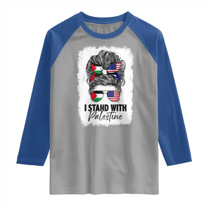 Stand With Palestine Raglan Shirt Messy Bun Gaza Palestinian Flag TS10 Sport Gray Royal Print Your Wear
