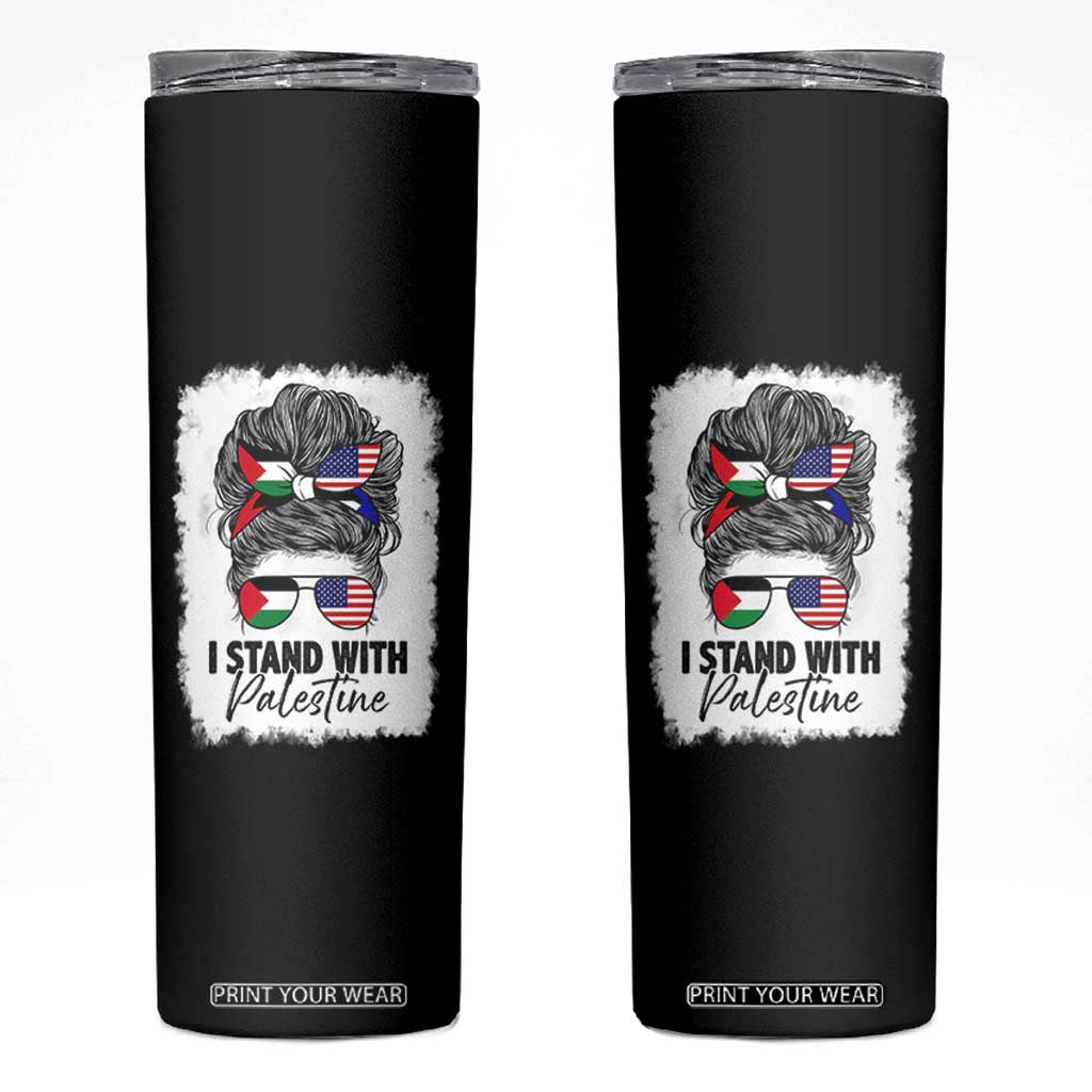 Stand With Palestine Skinny Tumbler Messy Bun Gaza Palestinian Flag TS10 Black Print Your Wear