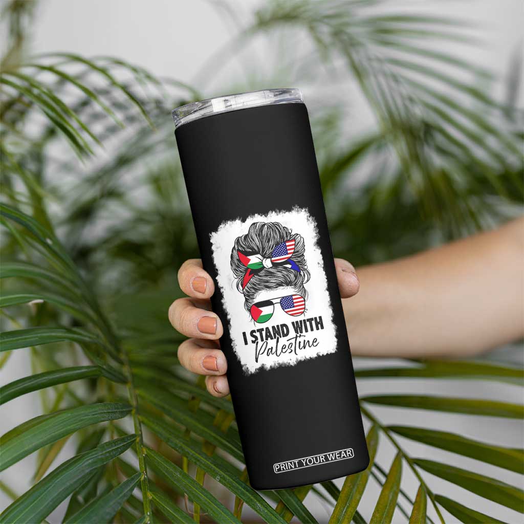 Stand With Palestine Skinny Tumbler Messy Bun Gaza Palestinian Flag TS10 Print Your Wear