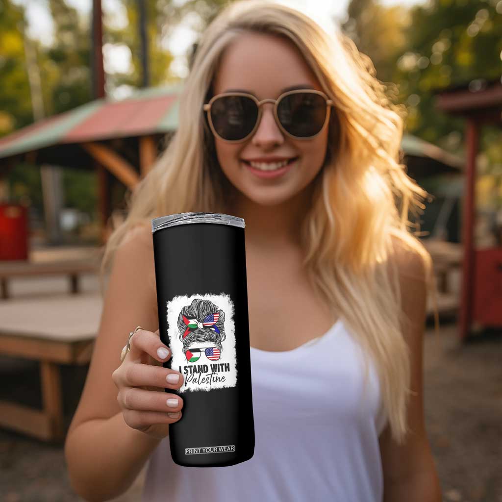Stand With Palestine Skinny Tumbler Messy Bun Gaza Palestinian Flag TS10 Print Your Wear