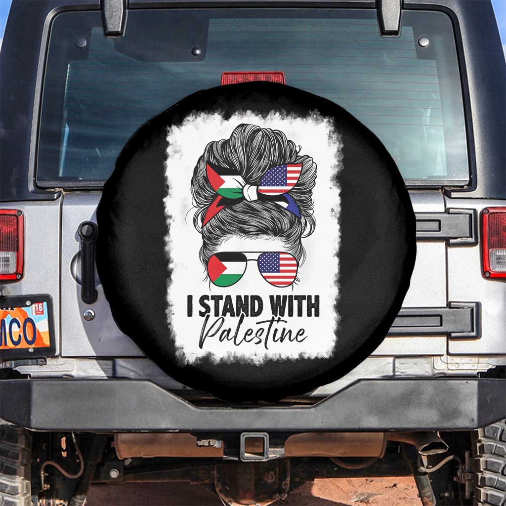 Stand With Palestine Spare Tire Cover Messy Bun Gaza Palestinian Flag TS10 No hole Black Print Your Wear
