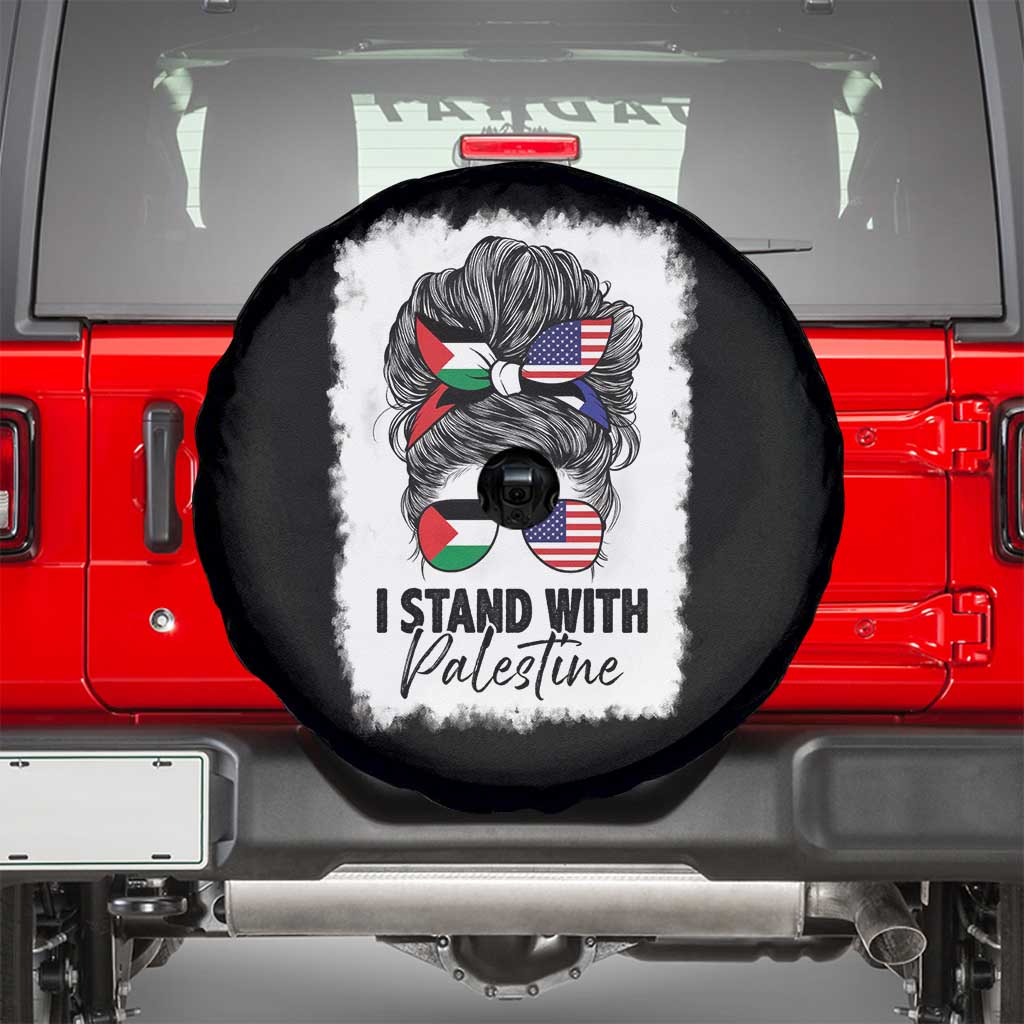 Stand With Palestine Spare Tire Cover Messy Bun Gaza Palestinian Flag TS10 Black Print Your Wear