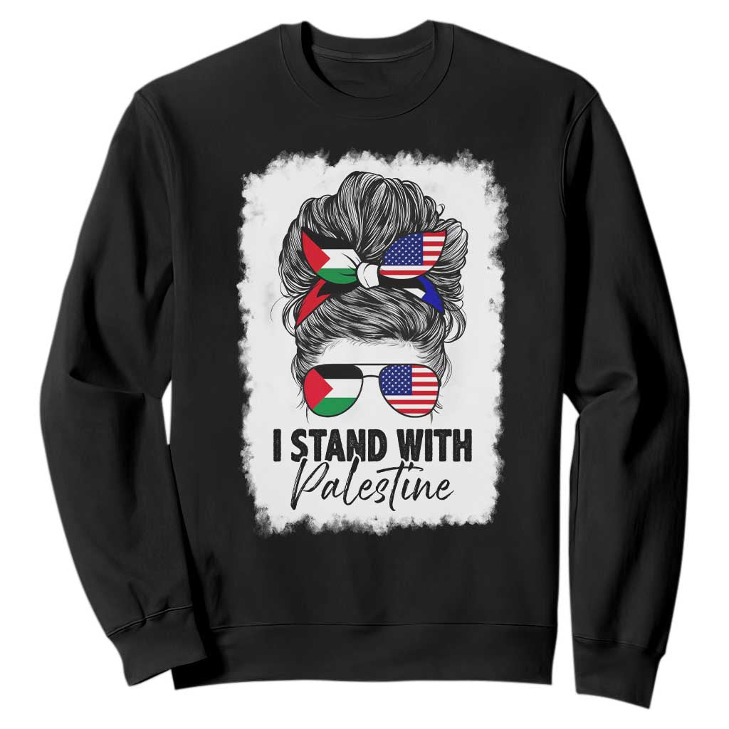 Stand With Palestine Sweatshirt Messy Bun Gaza Palestinian Flag TS10 Black Print Your Wear