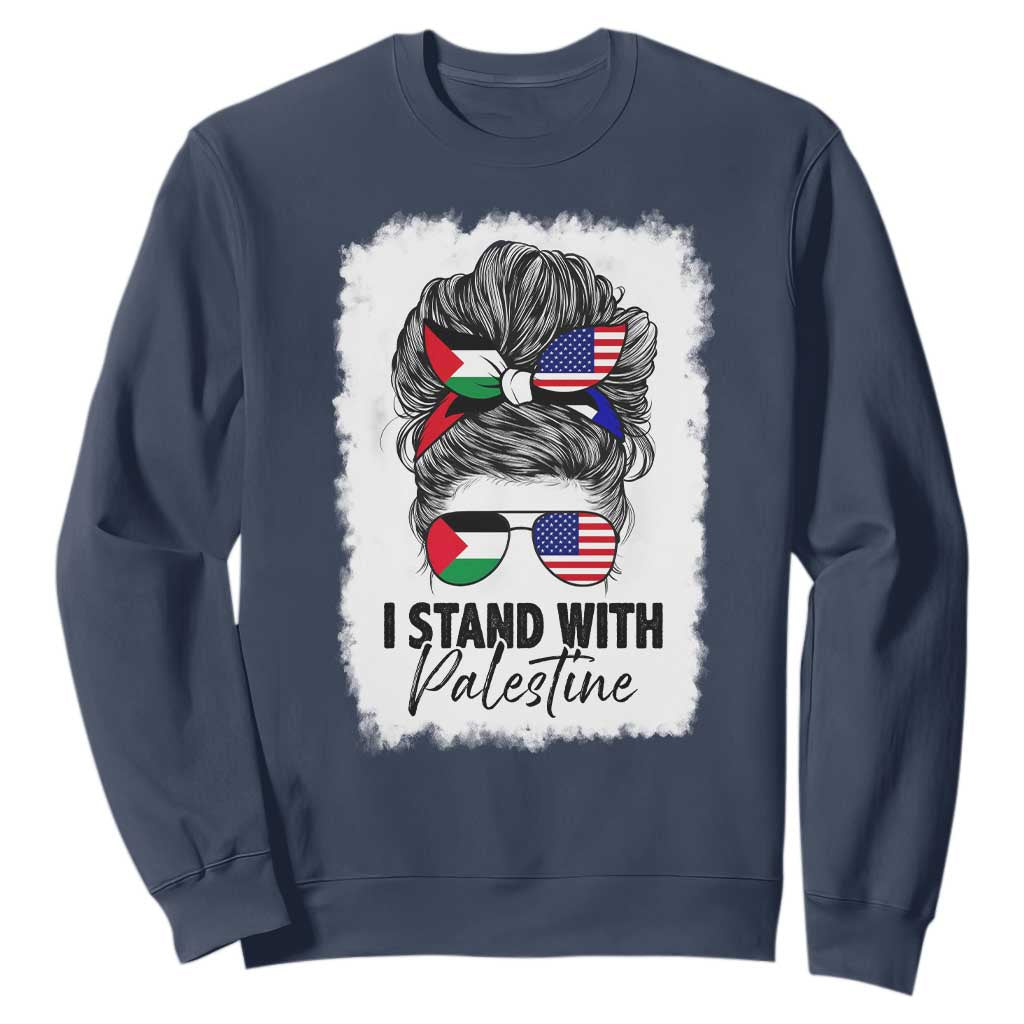 Stand With Palestine Sweatshirt Messy Bun Gaza Palestinian Flag TS10 Navy Print Your Wear