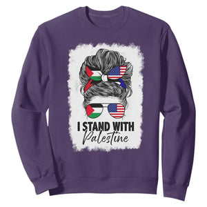 Stand With Palestine Sweatshirt Messy Bun Gaza Palestinian Flag TS10 Purple Print Your Wear