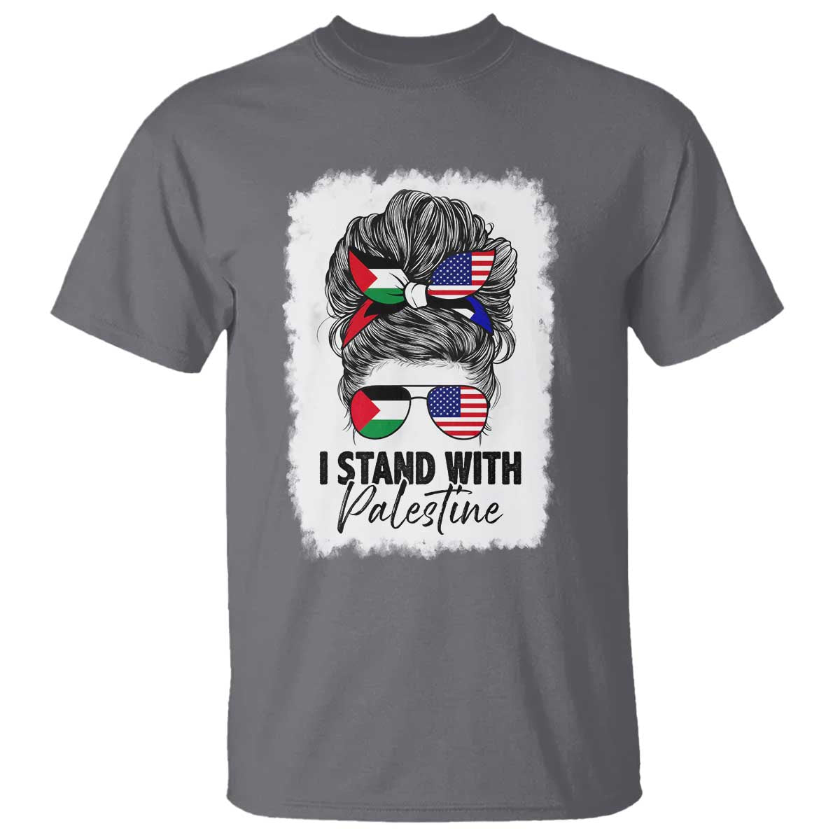 Stand With Palestine T Shirt Messy Bun Gaza Palestinian Flag TS10 Charcoal Print Your Wear