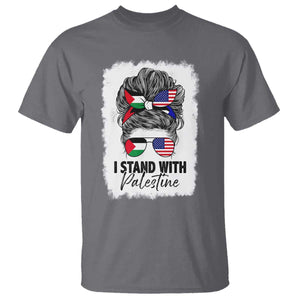 Stand With Palestine T Shirt Messy Bun Gaza Palestinian Flag TS10 Charcoal Print Your Wear