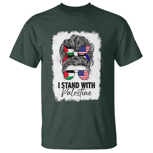 Stand With Palestine T Shirt Messy Bun Gaza Palestinian Flag TS10 Dark Forest Green Print Your Wear