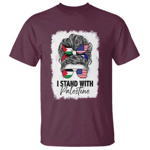Stand With Palestine T Shirt Messy Bun Gaza Palestinian Flag TS10 Maroon Print Your Wear