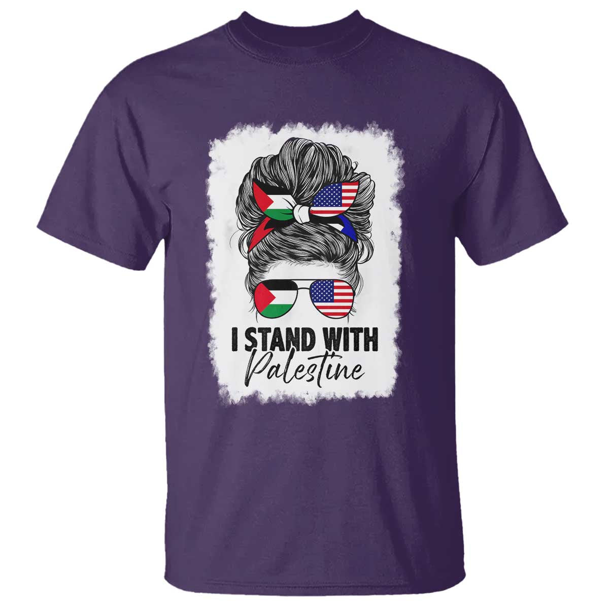 Stand With Palestine T Shirt Messy Bun Gaza Palestinian Flag TS10 Purple Print Your Wear