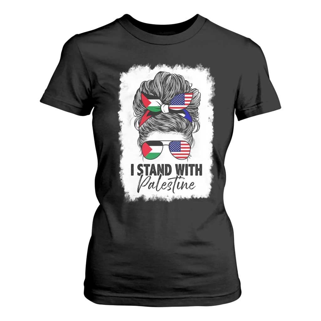 Stand With Palestine T Shirt For Women Messy Bun Gaza Palestinian Flag TS10 Black Print Your Wear