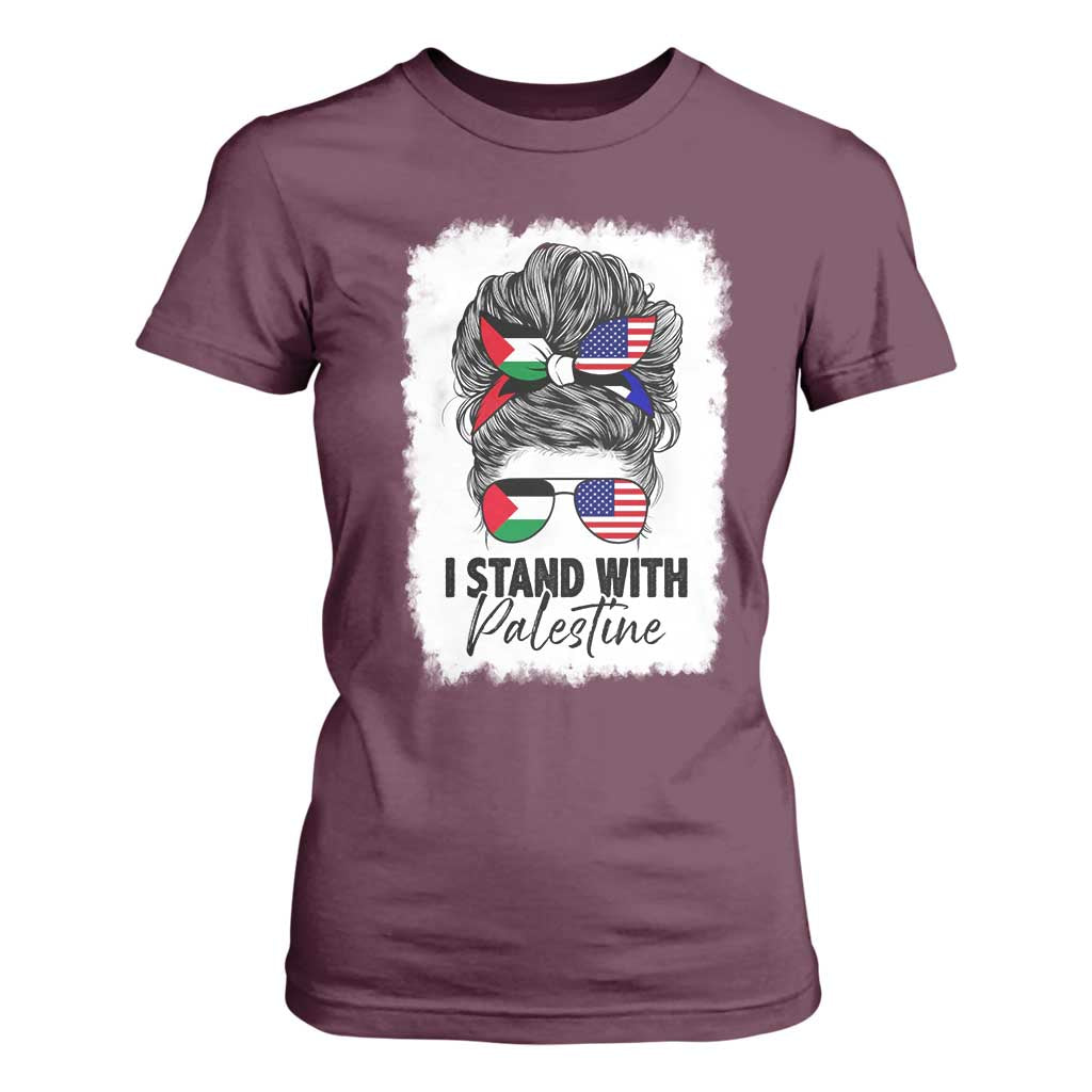 Stand With Palestine T Shirt For Women Messy Bun Gaza Palestinian Flag TS10 Maroon Print Your Wear