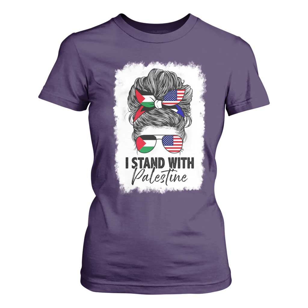 Stand With Palestine T Shirt For Women Messy Bun Gaza Palestinian Flag TS10 Purple Print Your Wear