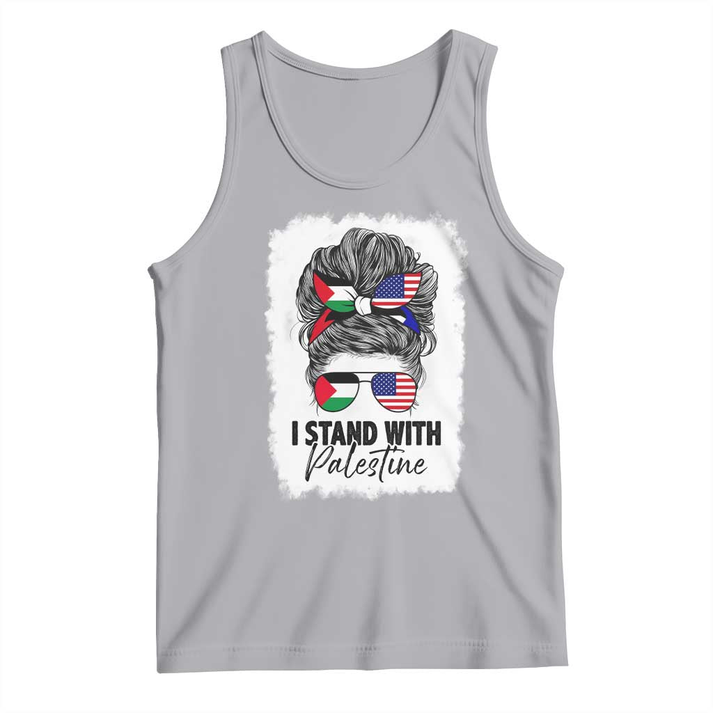 Stand With Palestine Tank Top Messy Bun Gaza Palestinian Flag TS10 Athletic Heather Print Your Wear