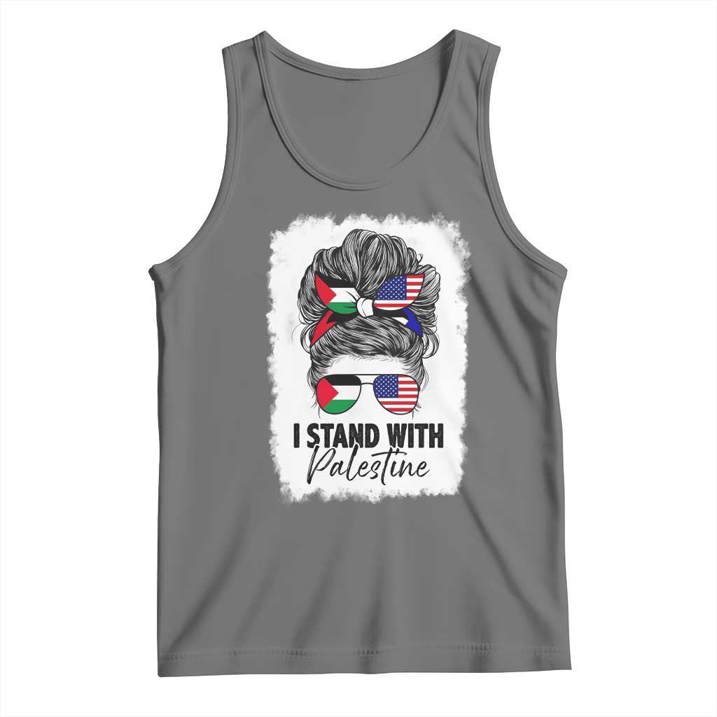 Stand With Palestine Tank Top Messy Bun Gaza Palestinian Flag TS10 Black Heather Print Your Wear