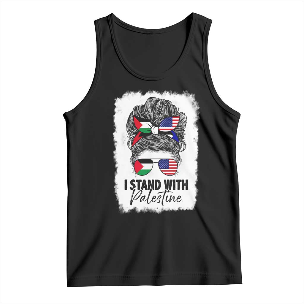 Stand With Palestine Tank Top Messy Bun Gaza Palestinian Flag TS10 Black Print Your Wear