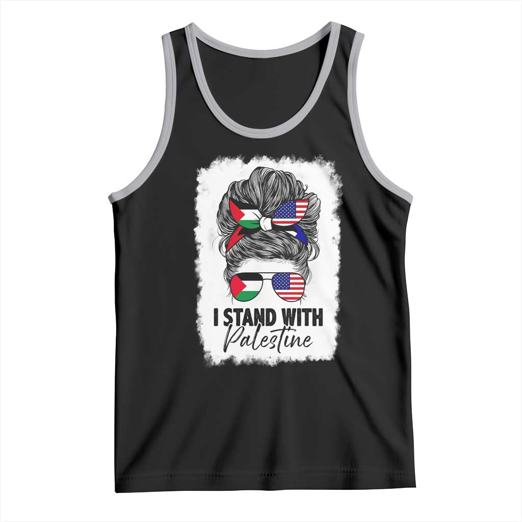 Stand With Palestine Tank Top Messy Bun Gaza Palestinian Flag TS10 Black Athletic Heather Print Your Wear