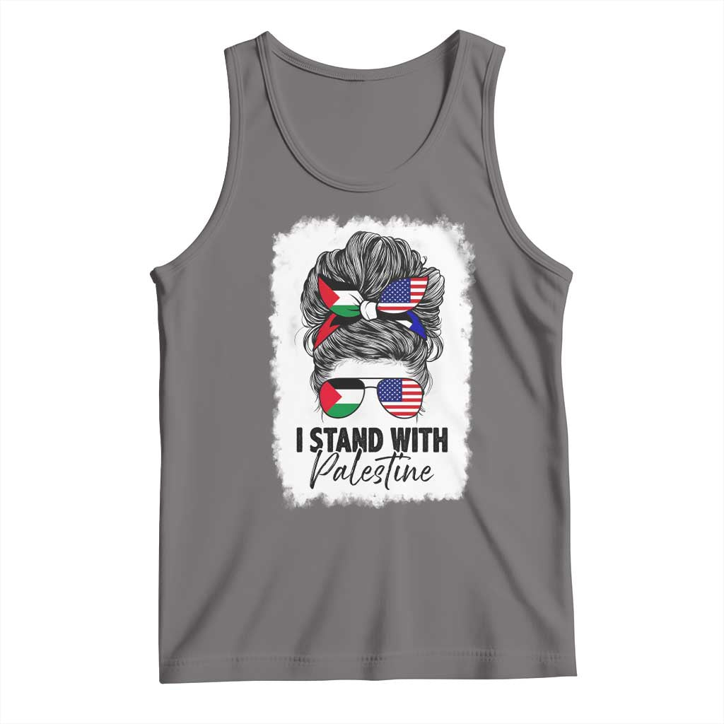 Stand With Palestine Tank Top Messy Bun Gaza Palestinian Flag TS10 Deep Heather Print Your Wear