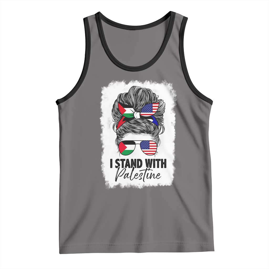 Stand With Palestine Tank Top Messy Bun Gaza Palestinian Flag TS10 Deep Heather Black Print Your Wear