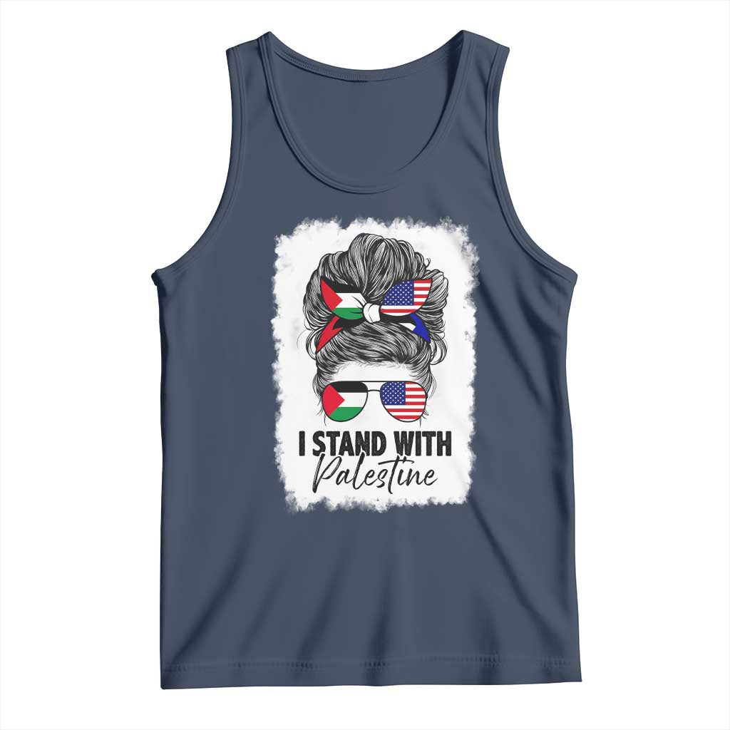 Stand With Palestine Tank Top Messy Bun Gaza Palestinian Flag TS10 Navy Print Your Wear