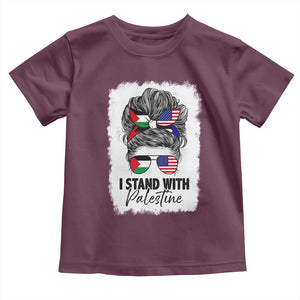 Stand With Palestine Toddler T Shirt Messy Bun Gaza Palestinian Flag TS10 Maroon Print Your Wear