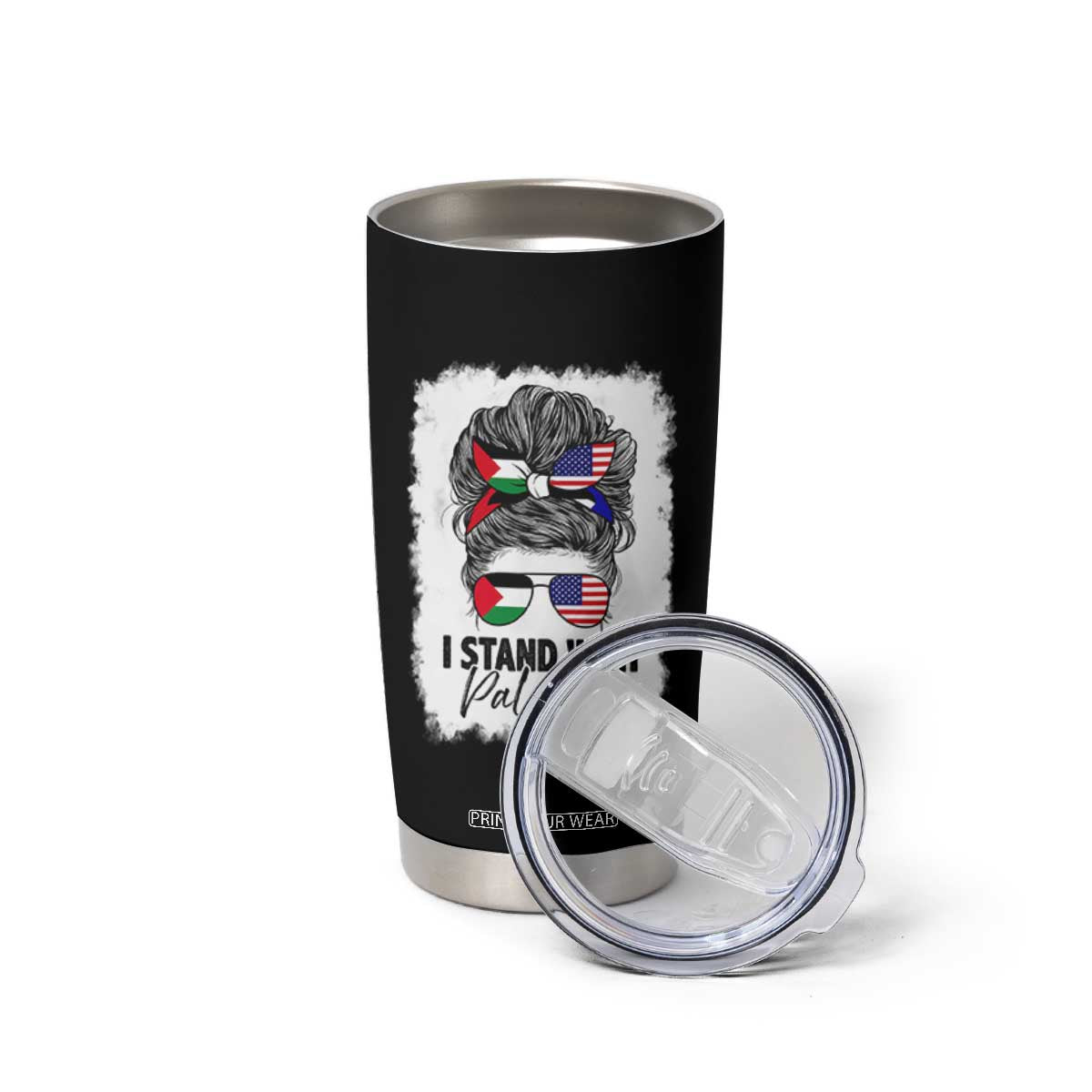 Stand With Palestine Tumbler Cup Messy Bun Gaza Palestinian Flag TS10 Print Your Wear