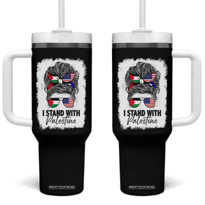 Stand With Palestine Tumbler With Handle Messy Bun Gaza Palestinian Flag TS10 One Size: 40 oz Black Print Your Wear