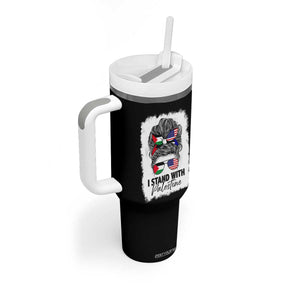 Stand With Palestine Tumbler With Handle Messy Bun Gaza Palestinian Flag TS10 Print Your Wear
