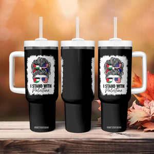 Stand With Palestine Tumbler With Handle Messy Bun Gaza Palestinian Flag TS10 Print Your Wear
