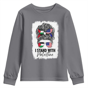 Stand With Palestine Youth Sweatshirt Messy Bun Gaza Palestinian Flag TS10 Charcoal Print Your Wear