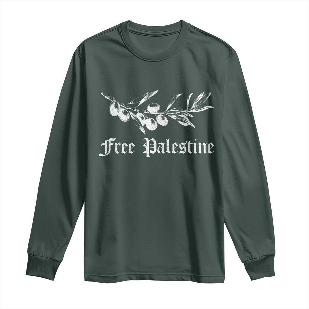 Free Palestine Long Sleeve Shirt Palestinian Olives Fruits TS10 Dark Forest Green Print Your Wear