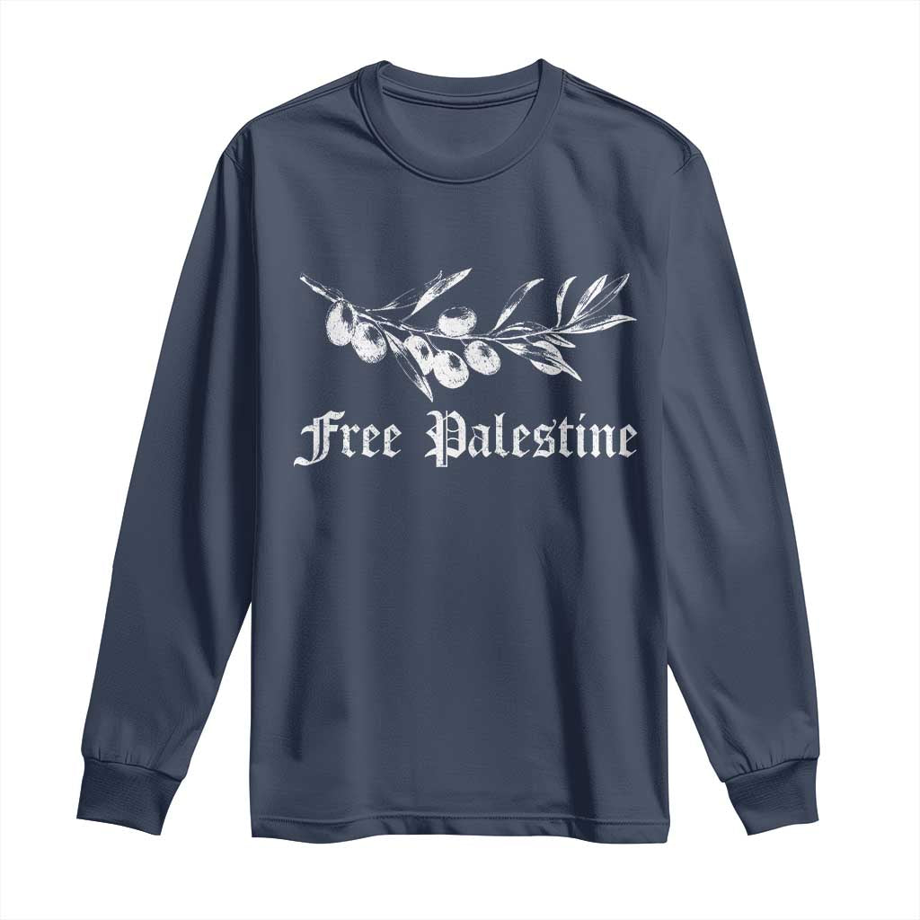 Free Palestine Long Sleeve Shirt Palestinian Olives Fruits TS10 Navy Print Your Wear