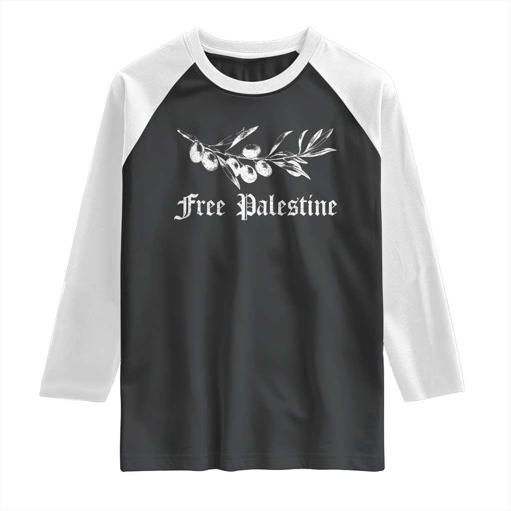 Free Palestine Raglan Shirt Palestinian Olives Fruits TS10 Black White Print Your Wear