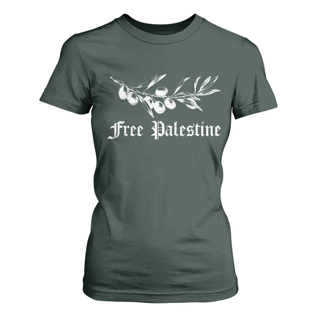 Free Palestine T Shirt For Women Palestinian Olives Fruits TS10 Dark Forest Green Print Your Wear
