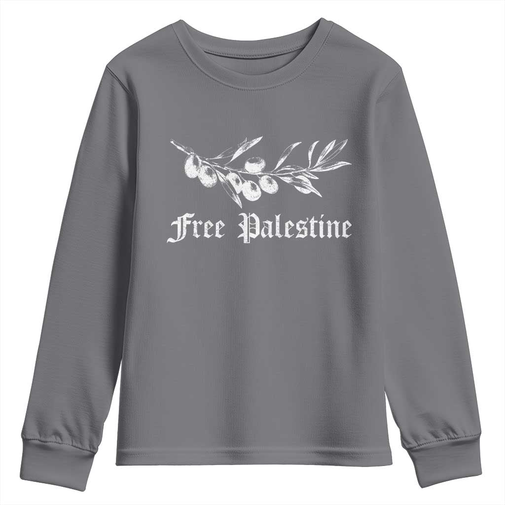Free Palestine Youth Sweatshirt Palestinian Olives Fruits TS10 Charcoal Print Your Wear