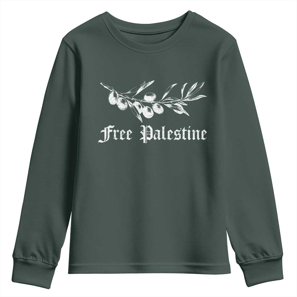 Free Palestine Youth Sweatshirt Palestinian Olives Fruits TS10 Dark Forest Green Print Your Wear