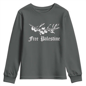 Free Palestine Youth Sweatshirt Palestinian Olives Fruits TS10 Dark Heather Print Your Wear