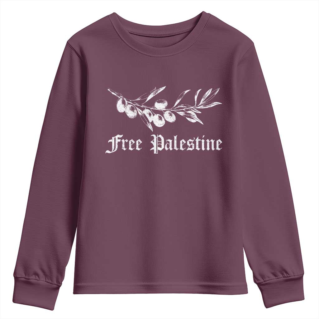 Free Palestine Youth Sweatshirt Palestinian Olives Fruits TS10 Maroon Print Your Wear