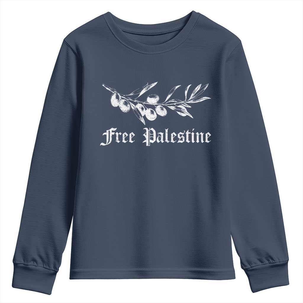Free Palestine Youth Sweatshirt Palestinian Olives Fruits TS10 Navy Print Your Wear