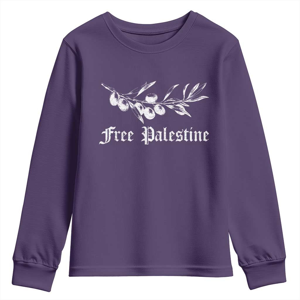Free Palestine Youth Sweatshirt Palestinian Olives Fruits TS10 Purple Print Your Wear