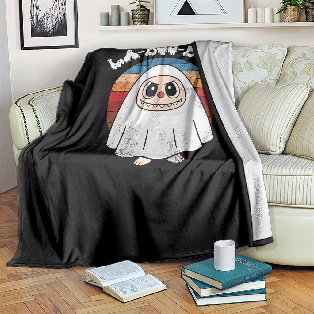 Cute Ghost Halloween Costume Throw Blanket Retro Spooky Trending Cartoon La Boo Boo TS10 Print Your Wear