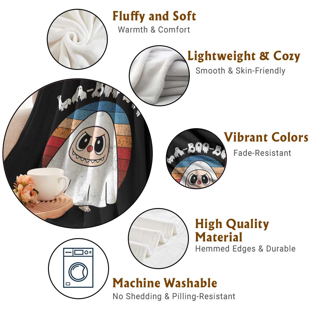 Cute Ghost Halloween Costume Throw Blanket Retro Spooky Trending Cartoon La Boo Boo TS10 Print Your Wear