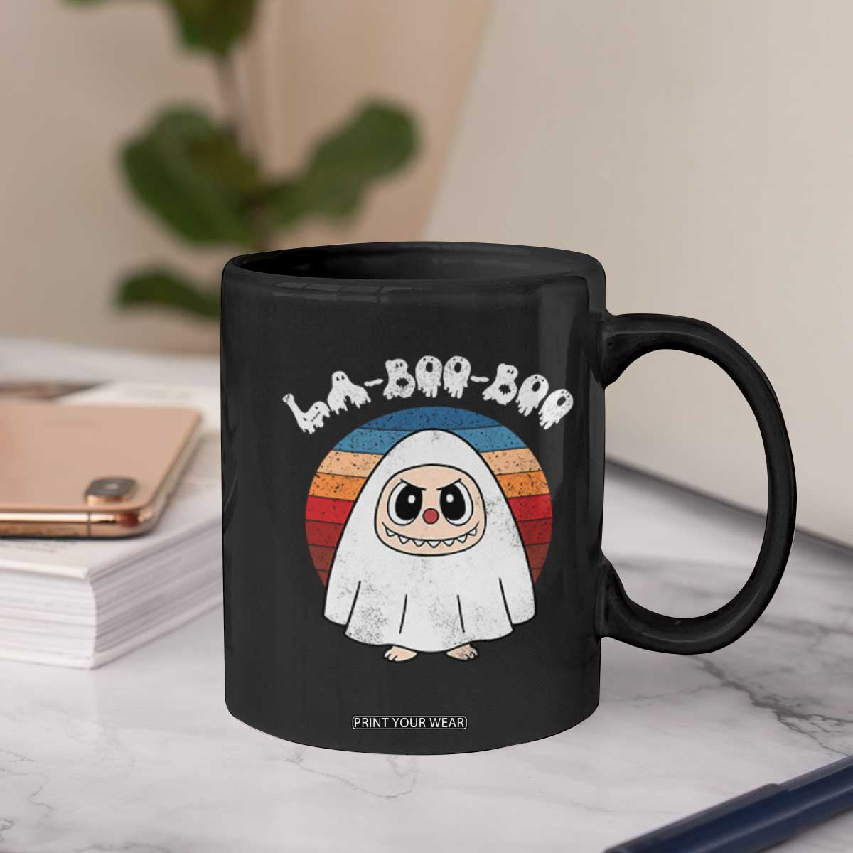 Cute Ghost Halloween Costume Coffee Mug Retro Spooky Trending Cartoon La Boo Boo TS10 Print Your Wear