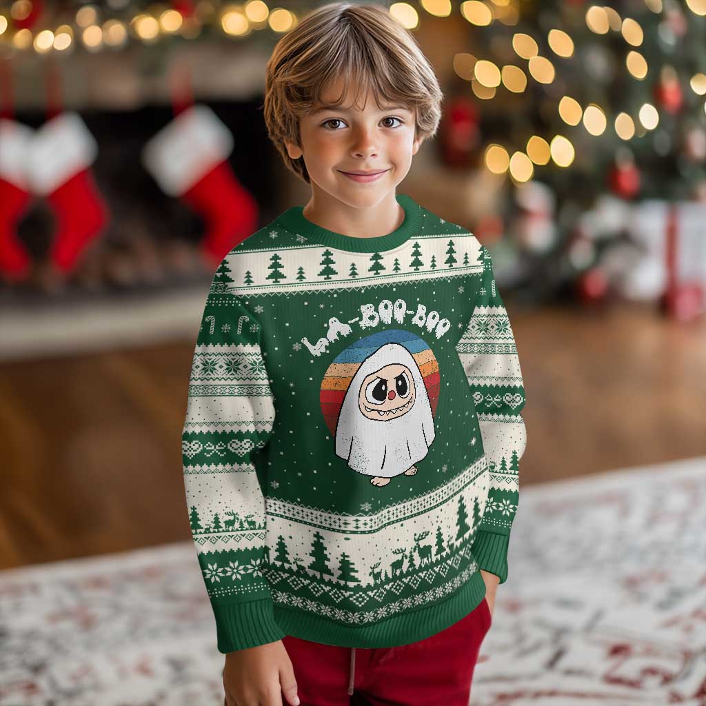 Cute Ghost Halloween Costume Ugly Christmas Sweater Retro Spooky Trending Cartoon La Boo Boo TS10 Forest Green Beige Print Your Wear