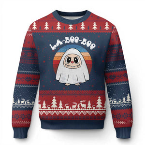 Cute Ghost Halloween Costume Ugly Christmas Sweater Retro Spooky Trending Cartoon La Boo Boo TS10 Navy Red Print Your Wear
