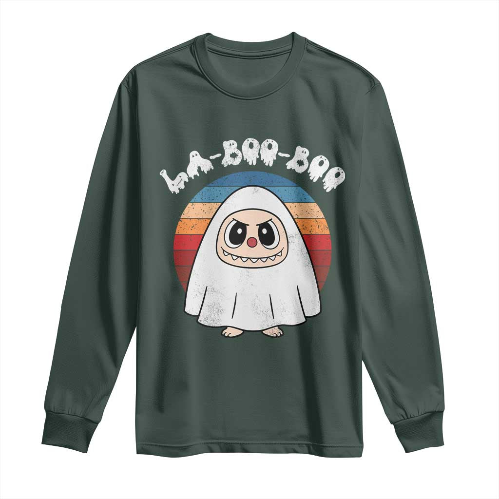 Cute Ghost Halloween Costume Long Sleeve Shirt Retro Spooky Trending Cartoon La Boo Boo TS10 Dark Forest Green Print Your Wear